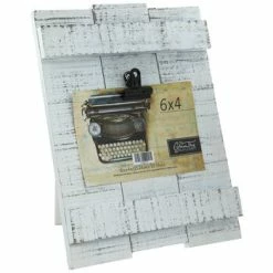 Distressed White Wood Clip Frame - 6" X 4"